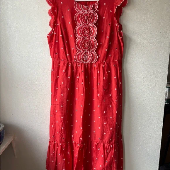 Boden Lucinda Broderie Red Sleeveless Embroidered Dress - Picture 2 of 9